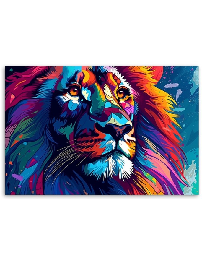 Exclusive paintings for living room - Neon colourful Lion Abstraction AI | FEEBY