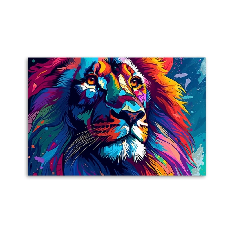 Leinwandbild - Bunte Neon Löwe Abstraktion | Feeby