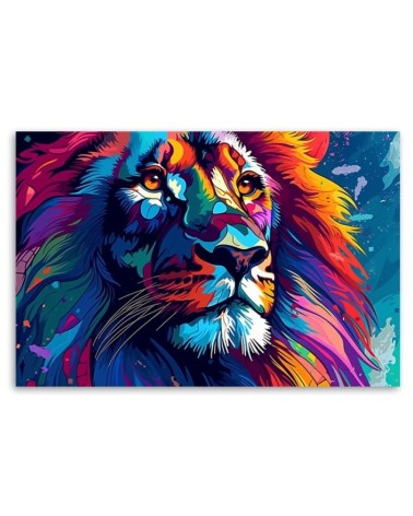 Leinwandbild - Bunte Neon Löwe Abstraktion | Feeby