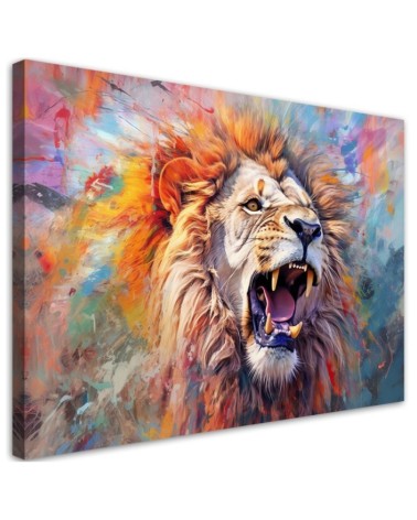 Elegant AI wall paintings for the wall - Threatening Lion Abstraction | FEEBY