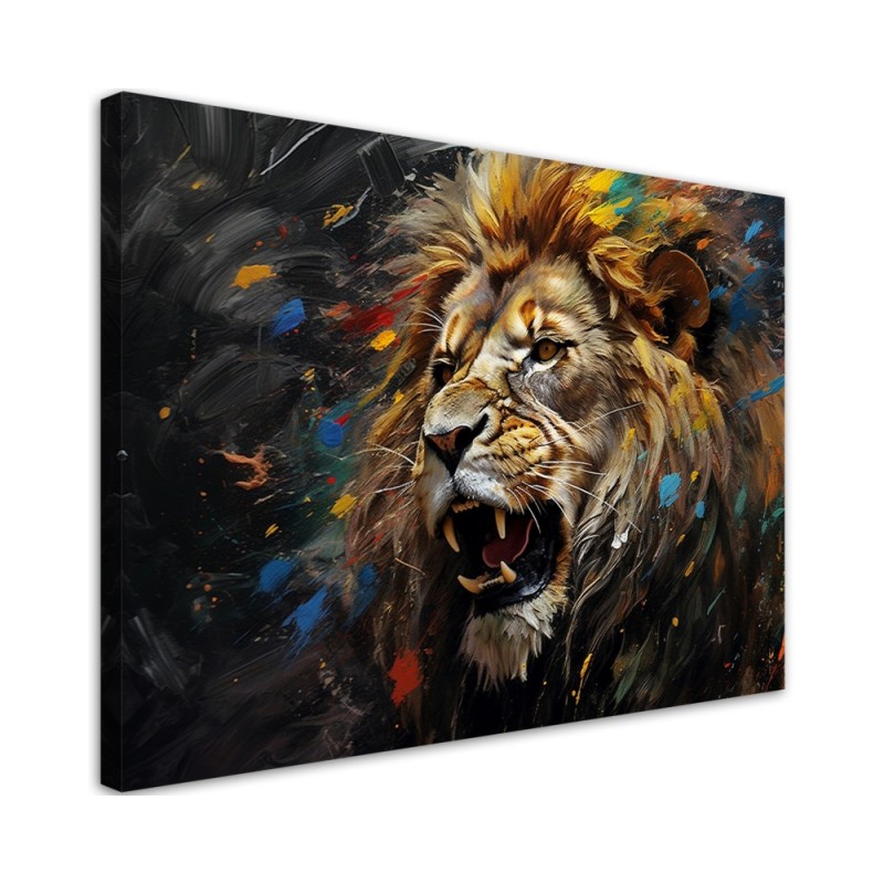 Modernes Wandbild - Löwe auf dunklem Hintergrund | Feeby