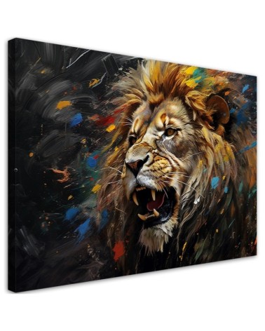 Modernes Wandbild - Löwe auf dunklem Hintergrund | Feeby