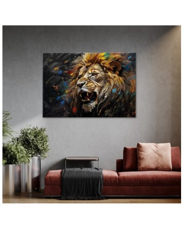 Modernes Wandbild - Löwe auf dunklem Hintergrund | Feeby