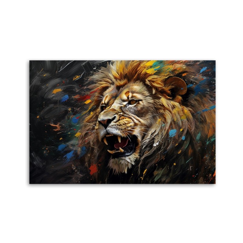 Modernes Wandbild - Löwe auf dunklem Hintergrund | Feeby