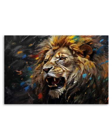 Modernes Wandbild - Löwe auf dunklem Hintergrund | Feeby
