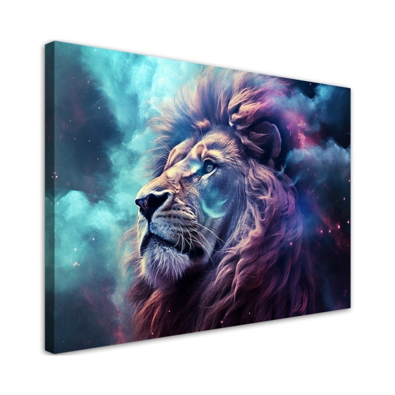 Leinwandbild - Löwe Abstraktion Blau | Feeby