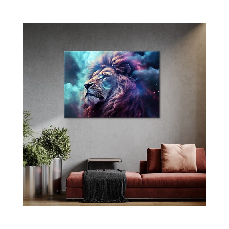 Leinwandbild - Löwe Abstraktion Blau | Feeby