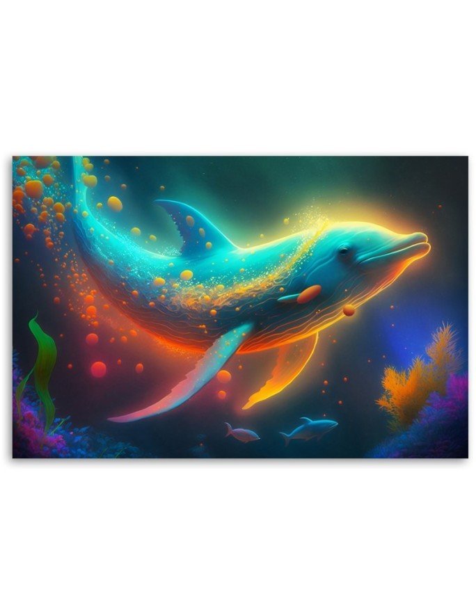 Obrazy AI do pokoju dziecięcego - Delfin neon abstrakcja | FEEBY
