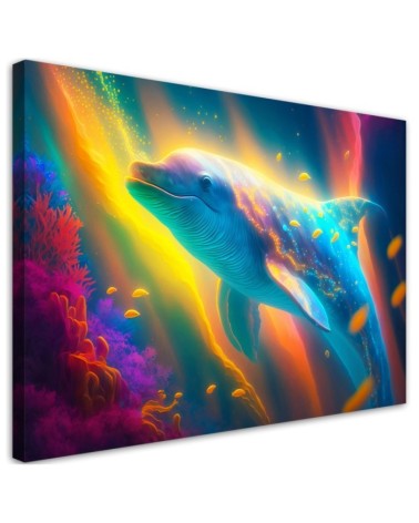 AI Canvas prints for children's room - Dolphin neon abstract | FEEBY