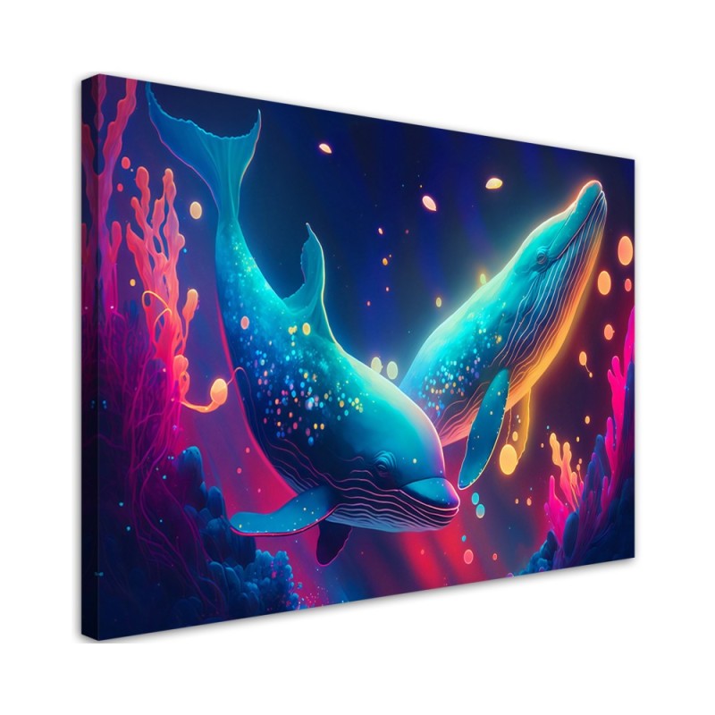 Leinwandbild - Neon-Wale unter Wasser | Feeby