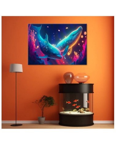 Leinwandbild - Neon-Wale unter Wasser | Feeby