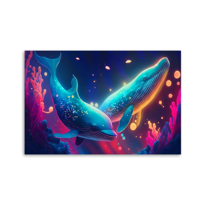 Leinwandbild - Neon-Wale unter Wasser | Feeby
