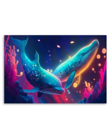 Leinwandbild - Neon-Wale unter Wasser | Feeby