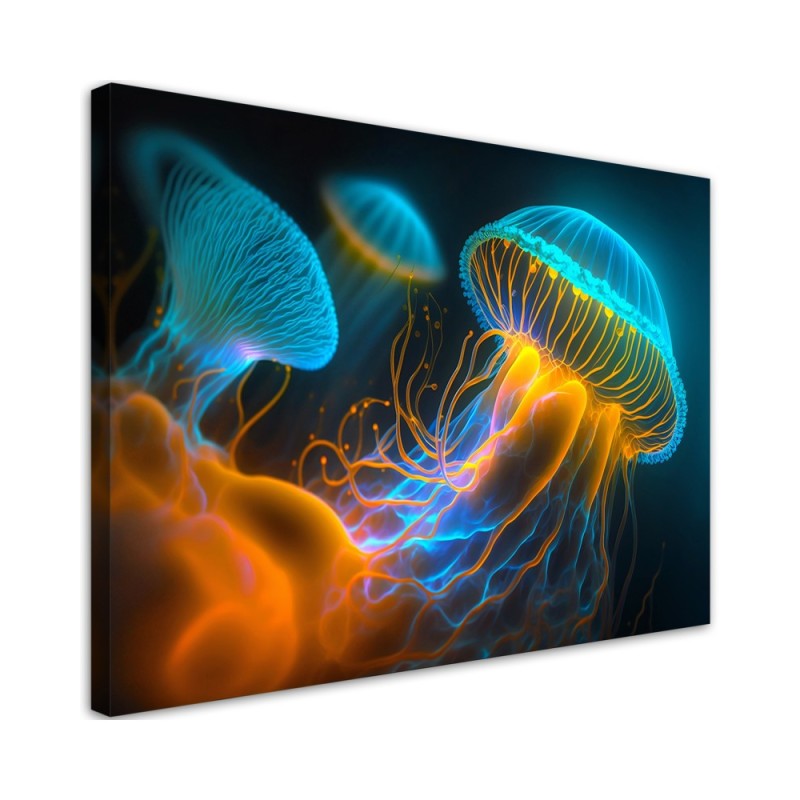 Leinwandbild - Qualle unter Wasser Neon | Feeby