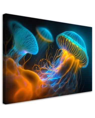 Leinwandbild - Qualle unter Wasser Neon | Feeby