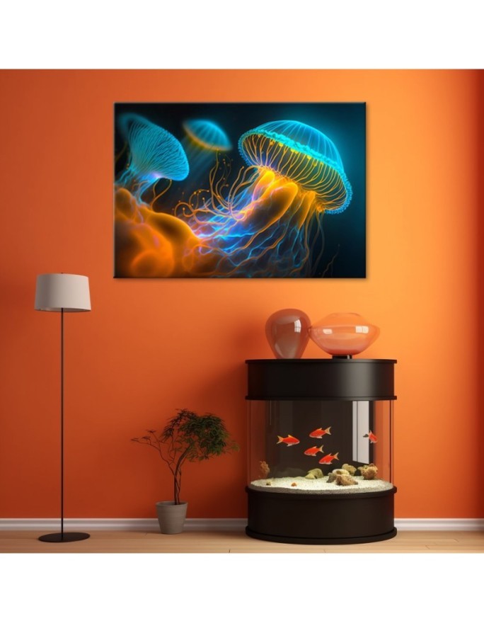 Stylish AI paintings for children's room - Jellyfish underwater Neon | FEEBY