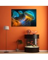 Stylish AI paintings for children's room - Jellyfish underwater Neon | FEEBY