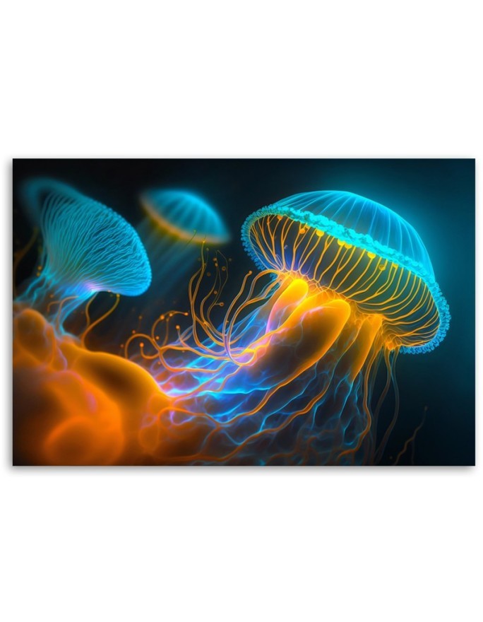 Stylish AI paintings for children's room - Jellyfish underwater Neon | FEEBY