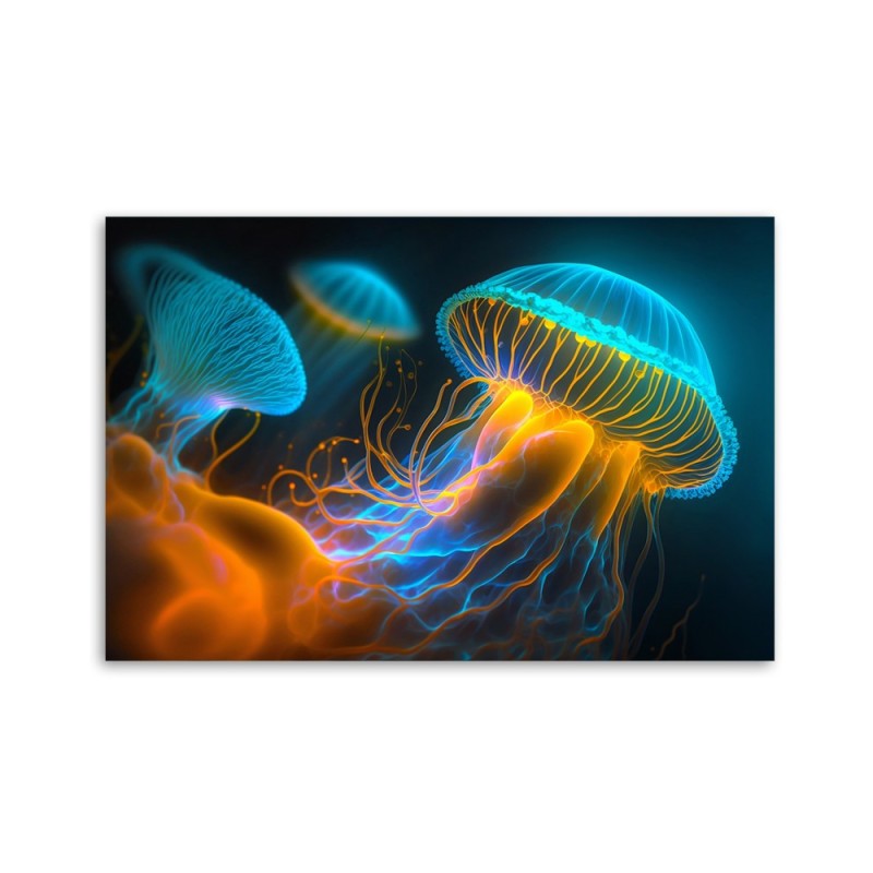 Leinwandbild - Qualle unter Wasser Neon | Feeby