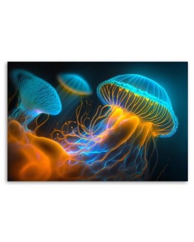 Leinwandbild - Qualle unter Wasser Neon | Feeby