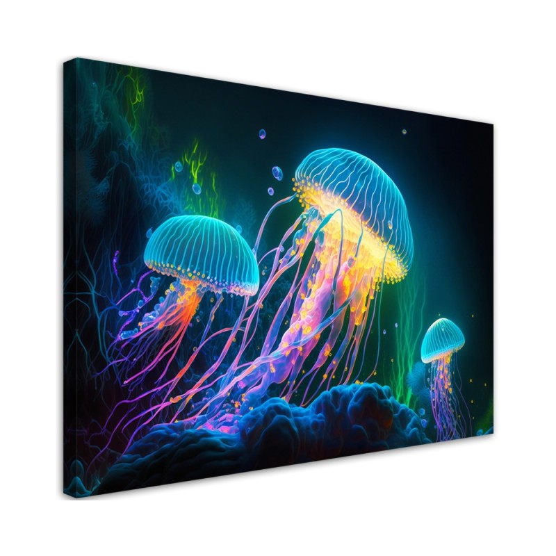 Bild auf Leinwand - Neon-Qualle unter Wasser | Feeby