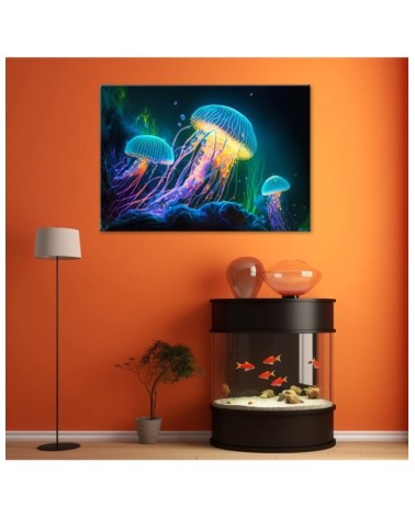 Bild auf Leinwand - Neon-Qualle unter Wasser | Feeby