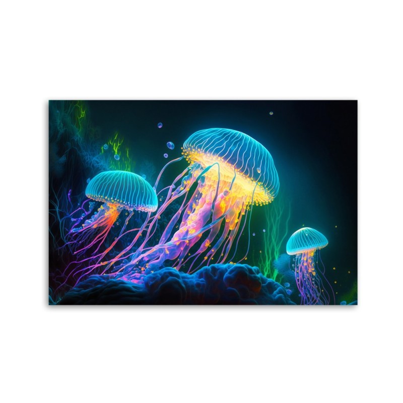 Bild auf Leinwand - Neon-Qualle unter Wasser | Feeby