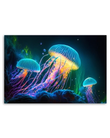 Bild auf Leinwand - Neon-Qualle unter Wasser | Feeby