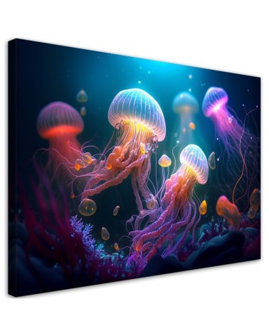 AI Canvas prints for kids - Jellyfish Neon Abstraction | FEEBY