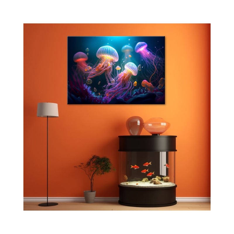 Leinwandbild - Qualle Neon Abstraktion | Feeby