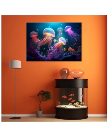 Leinwandbild - Qualle Neon Abstraktion | Feeby