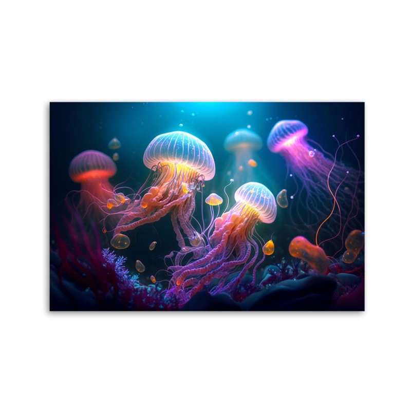 Leinwandbild - Qualle Neon Abstraktion | Feeby