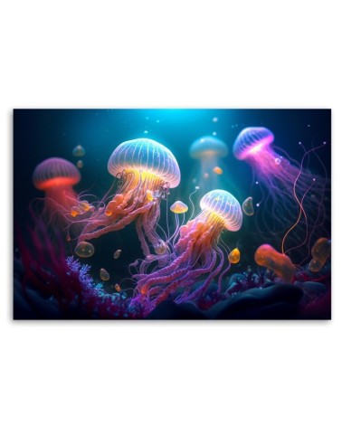 Leinwandbild - Qualle Neon Abstraktion | Feeby