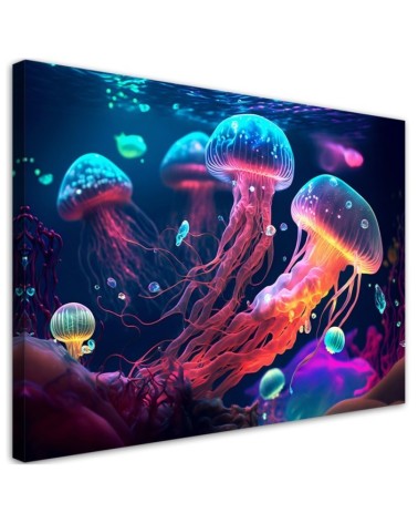 Dekoratives Leinwandbild - Neon-Seequalle | Feeby