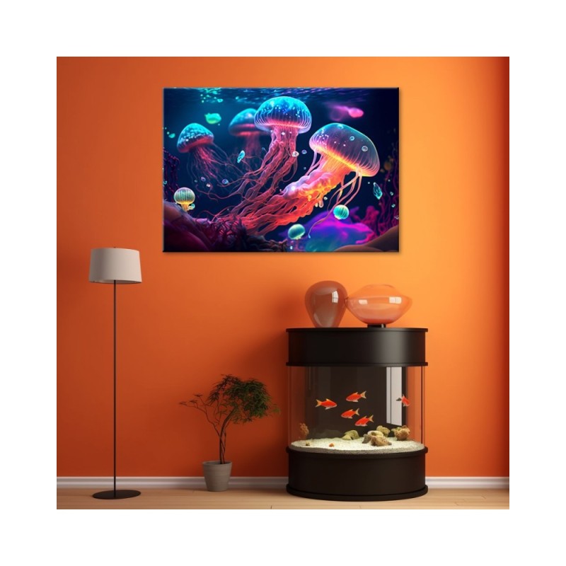 Dekoratives Leinwandbild - Neon-Seequalle | Feeby