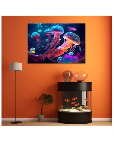 Dekoratives Leinwandbild - Neon-Seequalle | Feeby