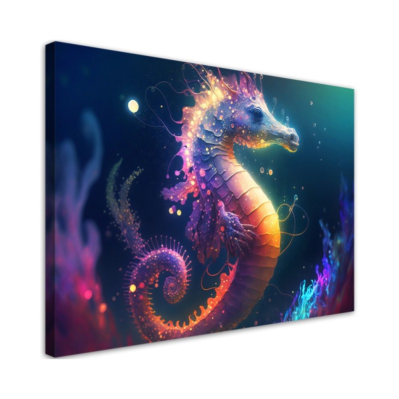AI Canvas prints for children - Neon seahorse | FEEBY