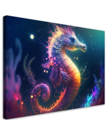 AI Canvas prints for children - Neon seahorse | FEEBY