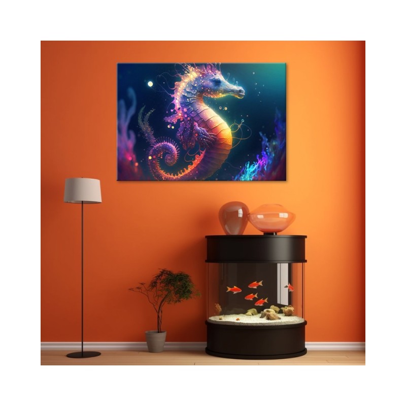 Modernes Wandbild - Neon-Seepferdchen | Feeby