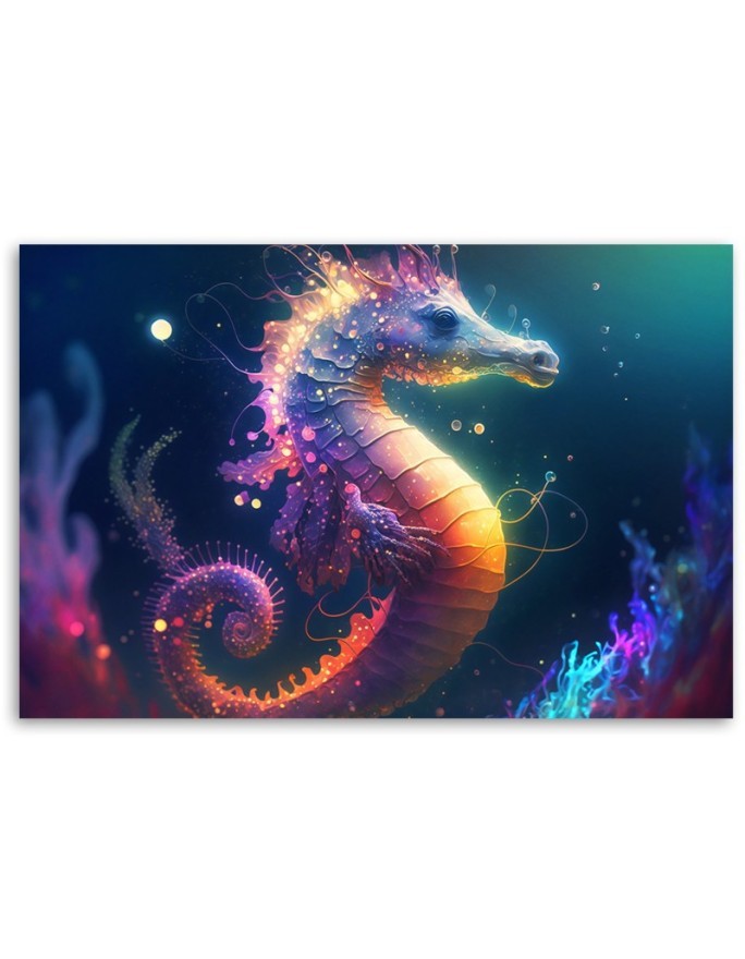 AI Canvas prints for children - Neon seahorse | FEEBY