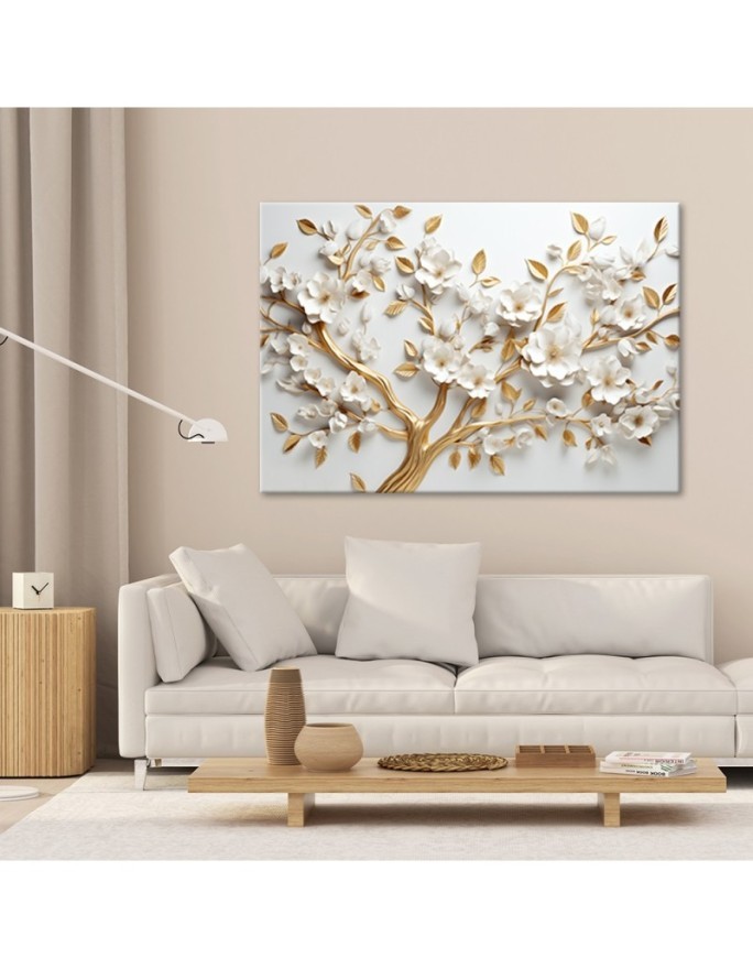 Living room wall paintings AI - Golden cherry blossom tree | FEEBY