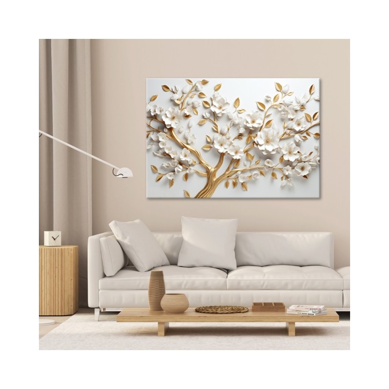 Bild auf Leinwand - AI Goldener Kirschblütenbaum 3D | Feeby