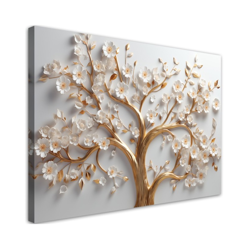 Leinwandbild - 3D Goldener Glamourbaum in Blüte | Feeby