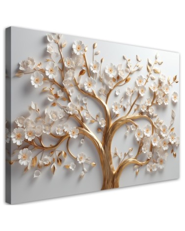 Leinwandbild - 3D Goldener Glamourbaum in Blüte | Feeby