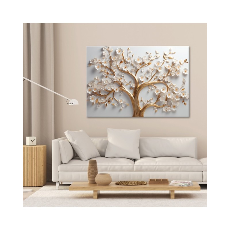 Leinwandbild - 3D Goldener Glamourbaum in Blüte | Feeby