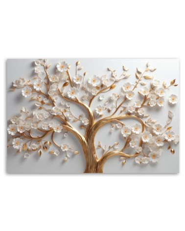 Leinwandbild - 3D Goldener Glamourbaum in Blüte | Feeby