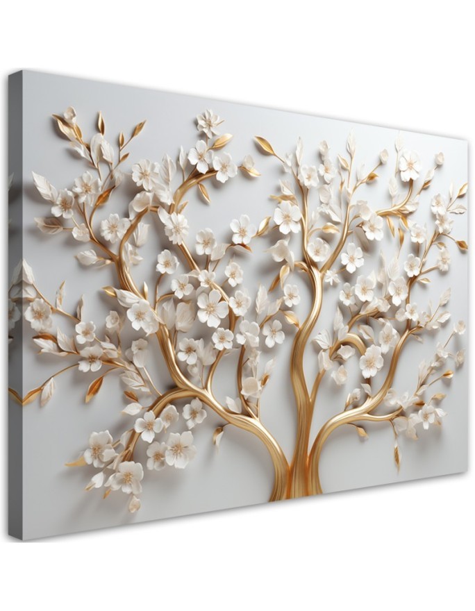 Obraz ścienny do sypialni - Złoty kwiat magnolii glamour 3D | FEEBY