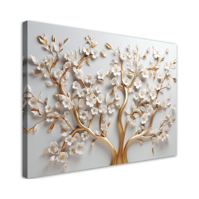 Obraz ścienny do sypialni - Złoty kwiat magnolii glamour 3D | FEEBY