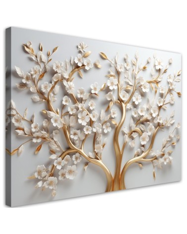 Obraz ścienny do sypialni - Złoty kwiat magnolii glamour 3D | FEEBY