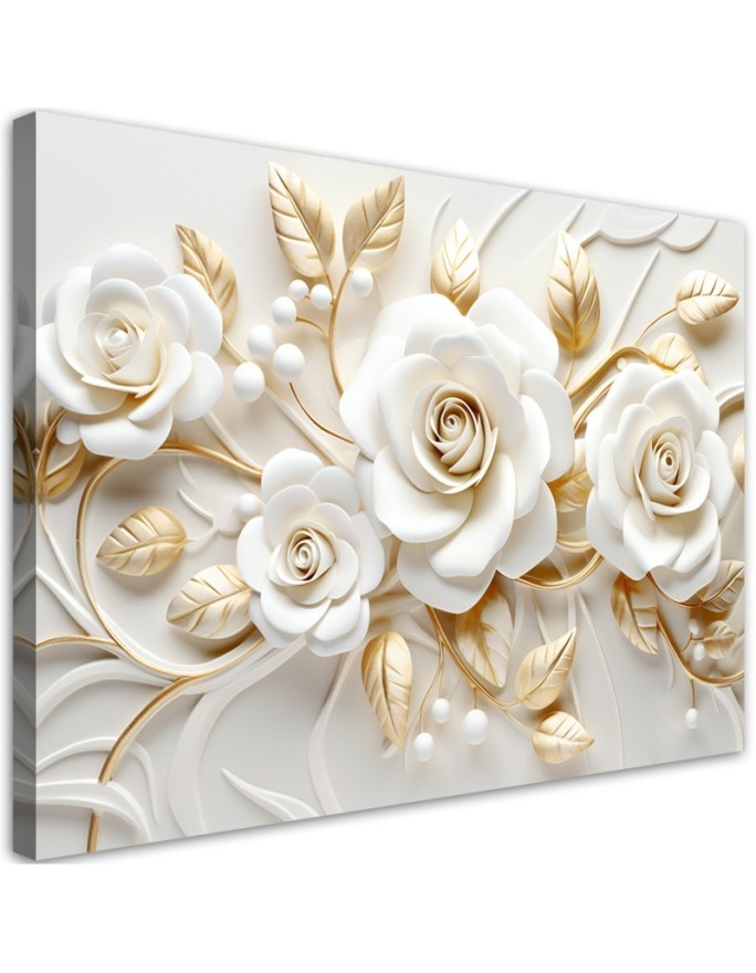 Bild auf Leinwand - Weißgoldene Rosenblüte 3D | Feeby